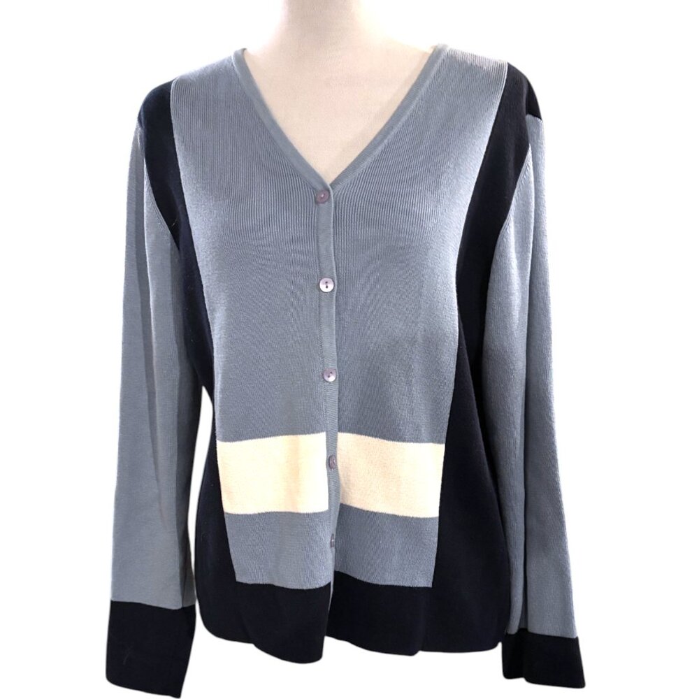 Style & Co, Petite vintage Y2K blue color‎ block button up cardigan sz PM